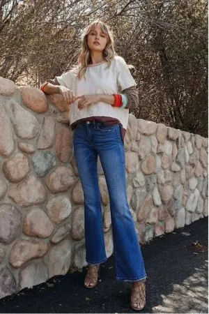 34 Inch Mid Rise Flare Denim Jeans