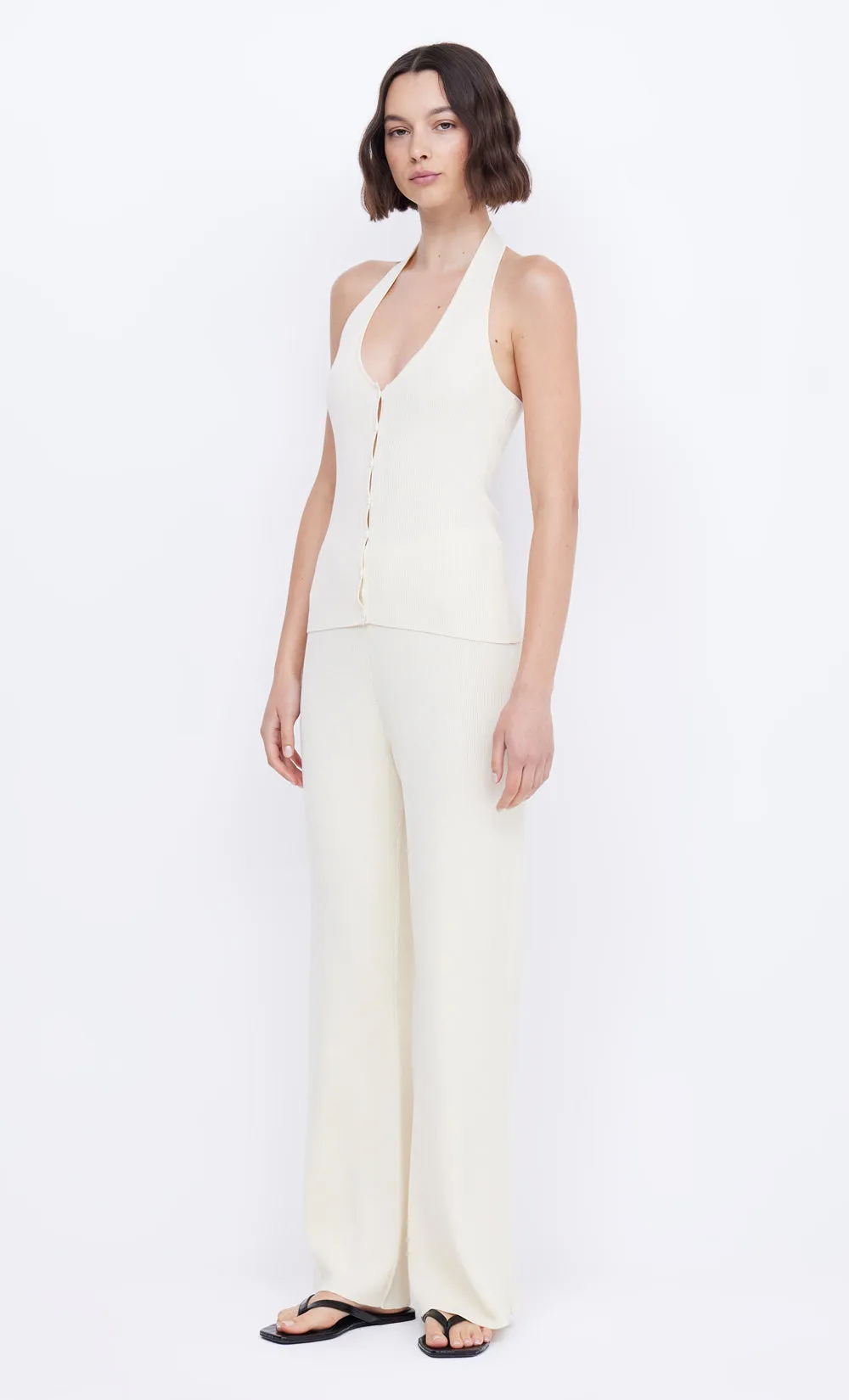 AMALFI HALTER KNIT TOP - IVORY