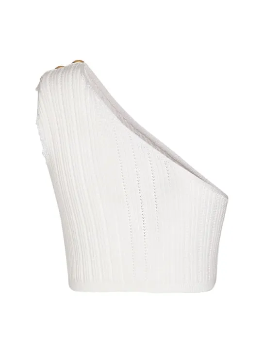 Balmain   Asymmetric ribbed knit crop top 