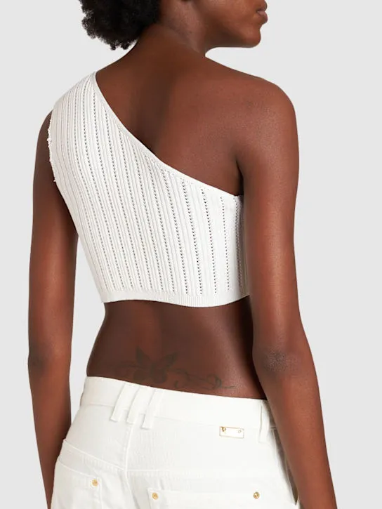 Balmain   Asymmetric ribbed knit crop top 