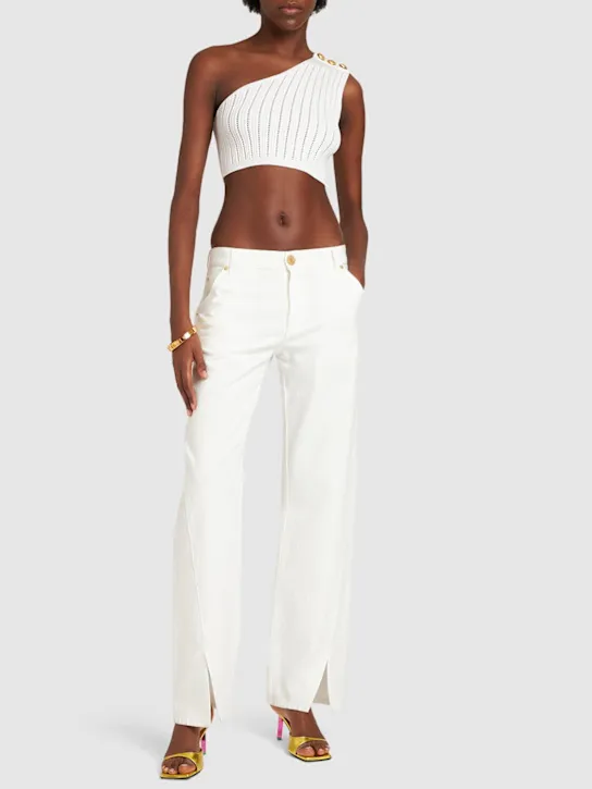 Balmain   Asymmetric ribbed knit crop top 