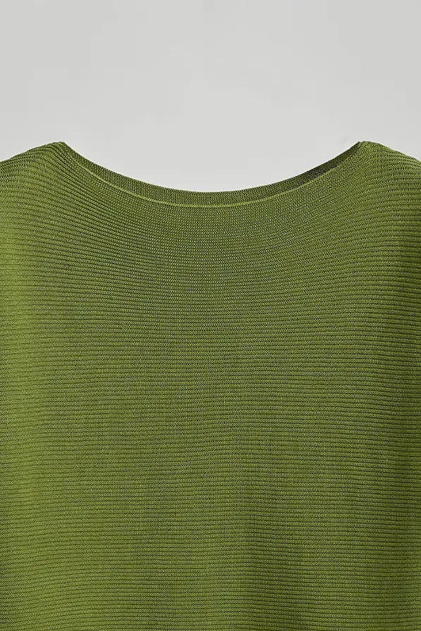 Batwing Sleeve Silk Blend Boat Neck Knit Top