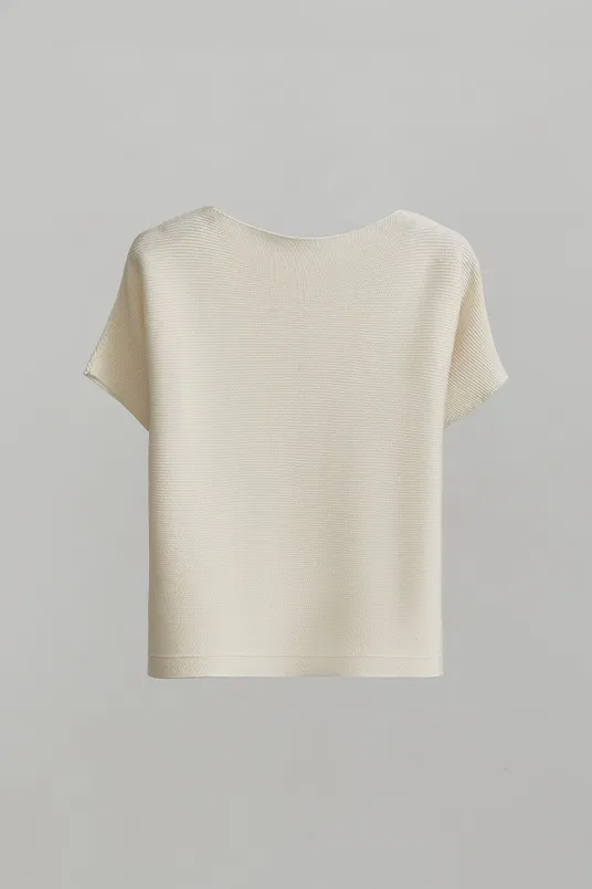 Batwing Sleeve Silk Blend Boat Neck Knit Top