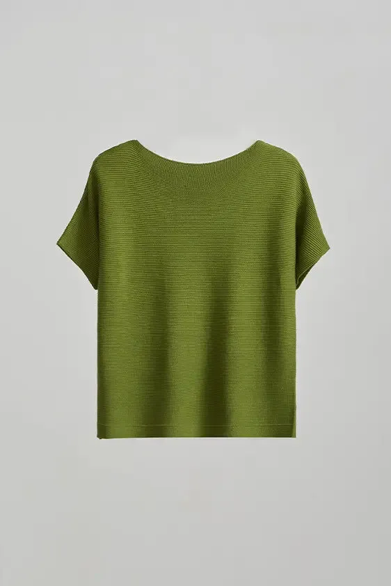 Batwing Sleeve Silk Blend Boat Neck Knit Top