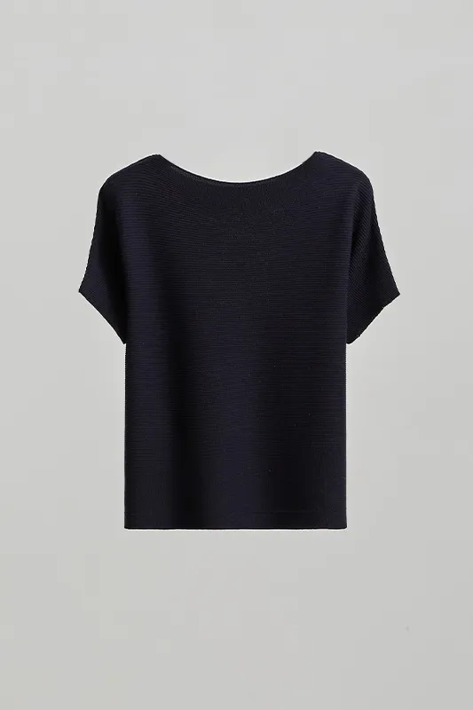 Batwing Sleeve Silk Blend Boat Neck Knit Top