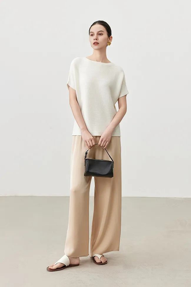 Batwing Sleeve Silk Blend Boat Neck Knit Top