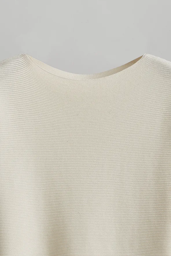 Batwing Sleeve Silk Blend Boat Neck Knit Top