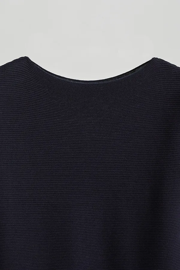 Batwing Sleeve Silk Blend Boat Neck Knit Top