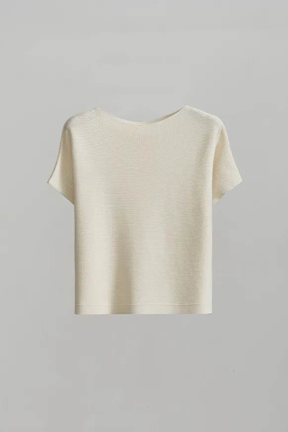 Batwing Sleeve Silk Blend Boat Neck Knit Top
