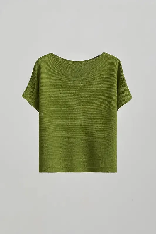 Batwing Sleeve Silk Blend Boat Neck Knit Top