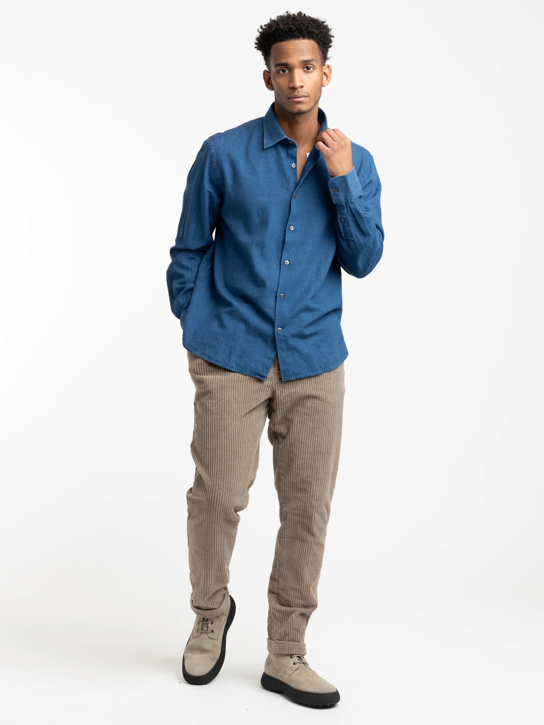 Blue Denim Shark Collar Shirt