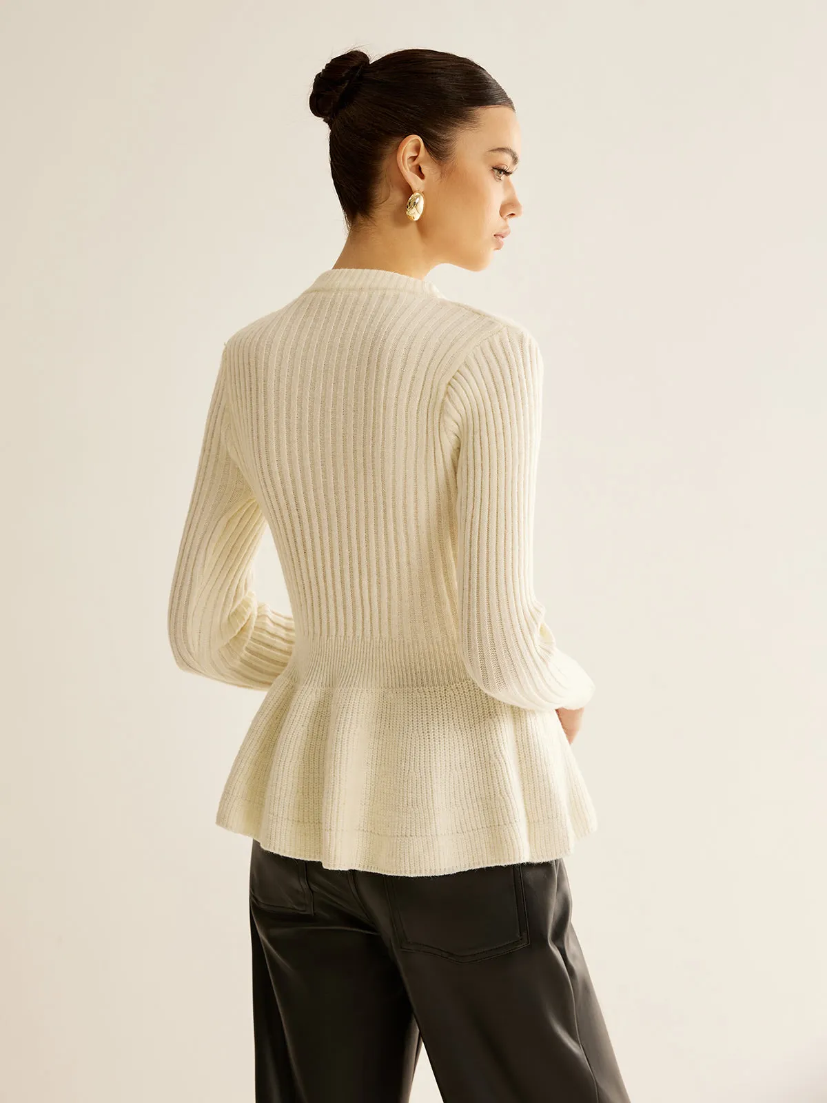 Bow Decor Ruffle Knit Top