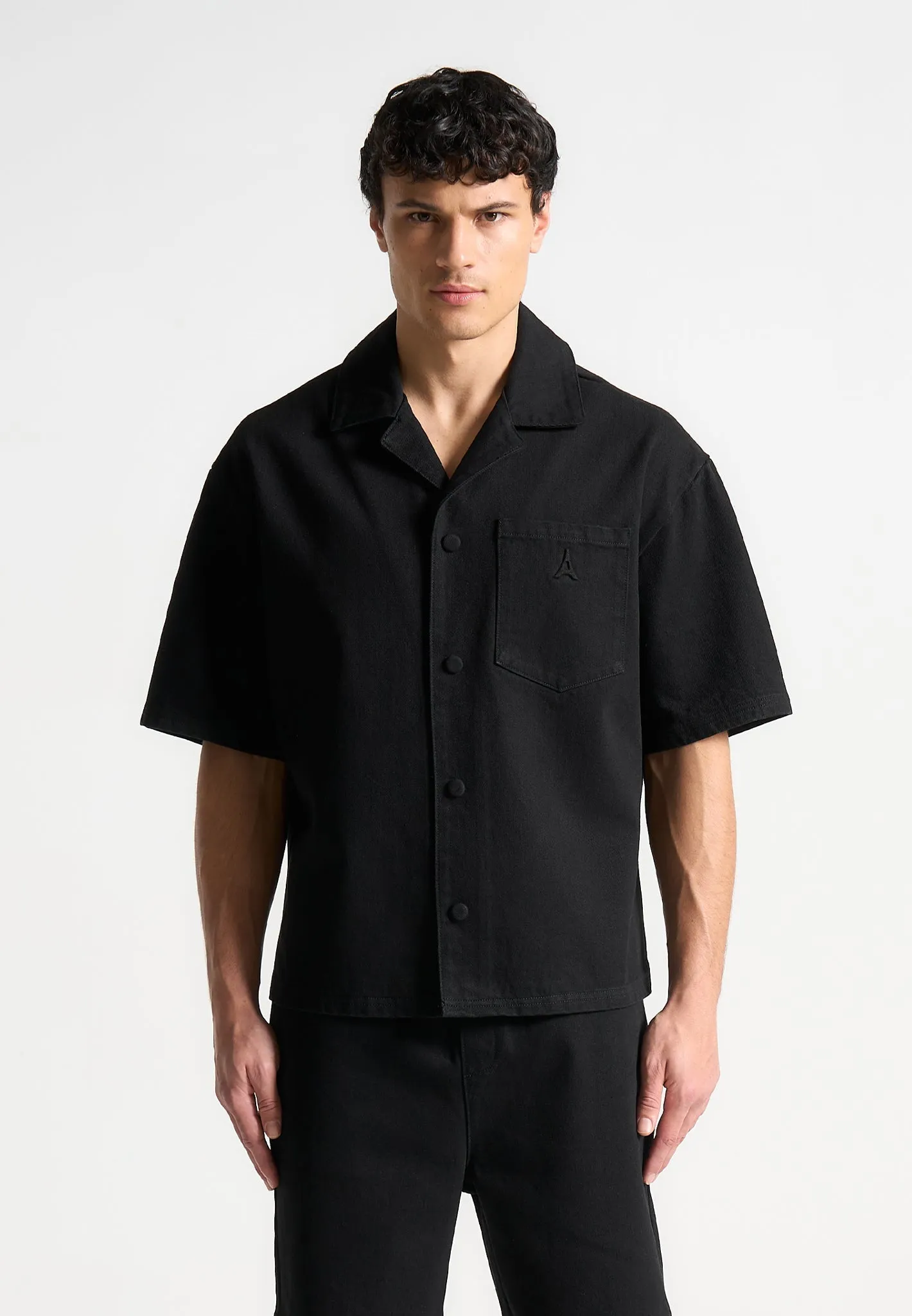 Boxy Denim Revere Shirt - Black