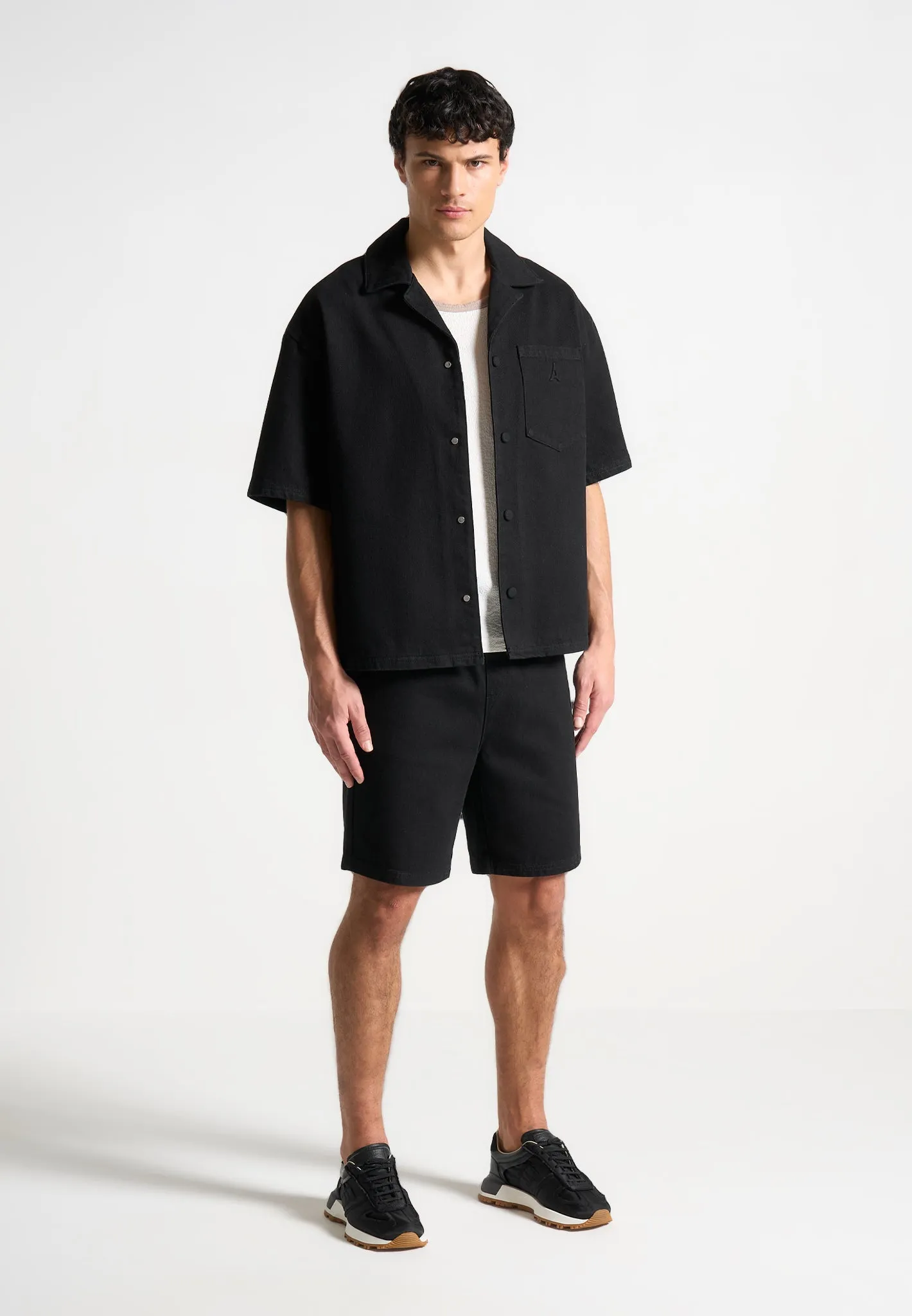 Boxy Denim Revere Shirt - Black