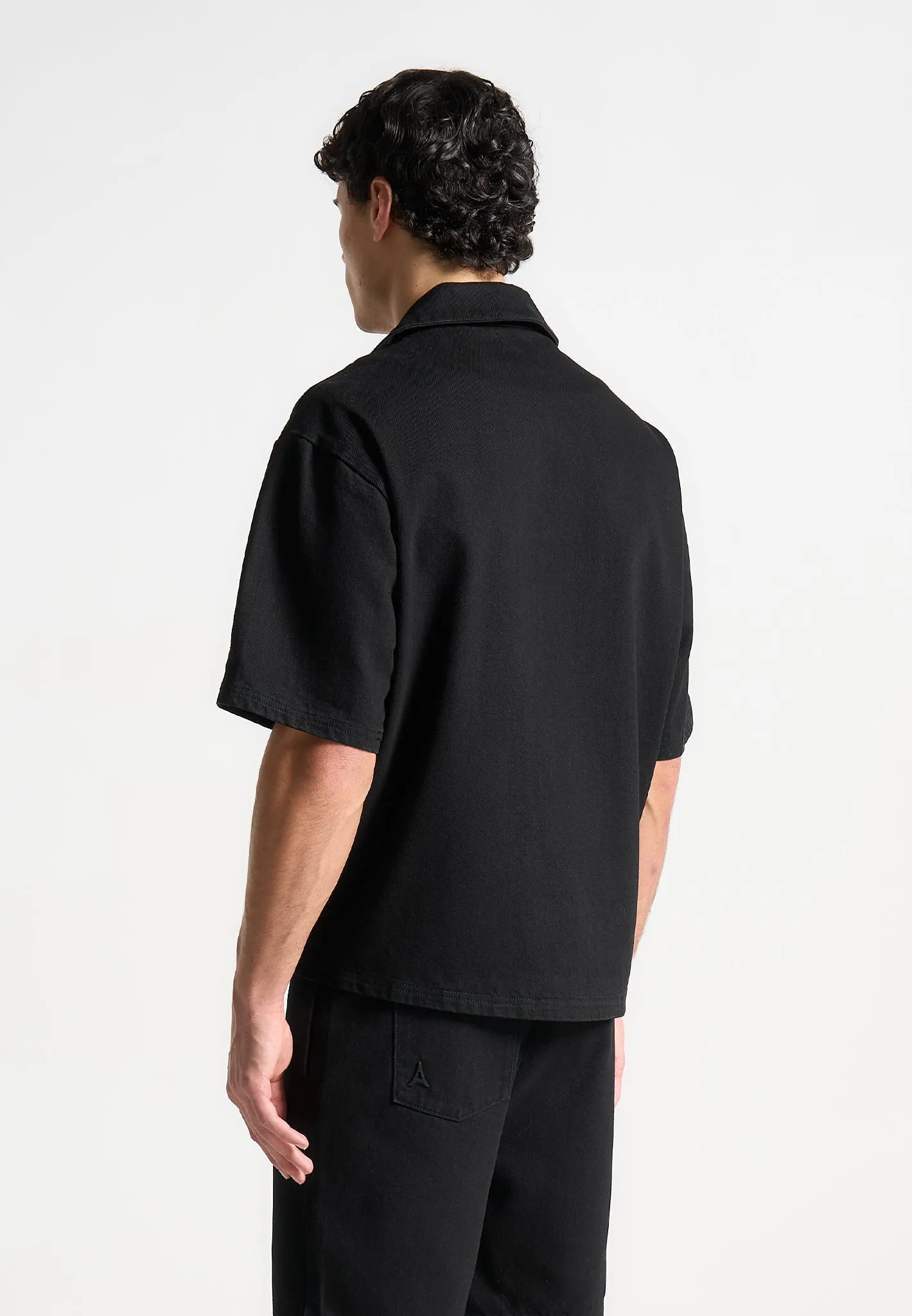 Boxy Denim Revere Shirt - Black