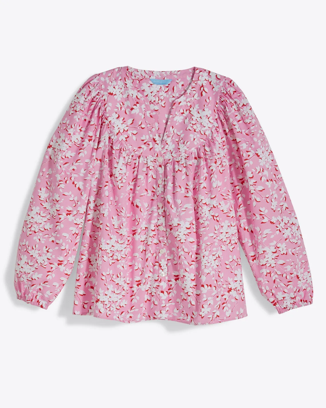 Button-Front Top in Pink Shadow Floral