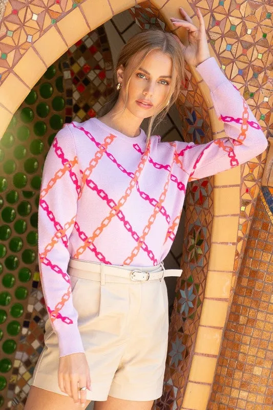 Chain Link Pattern Knit Sweater
