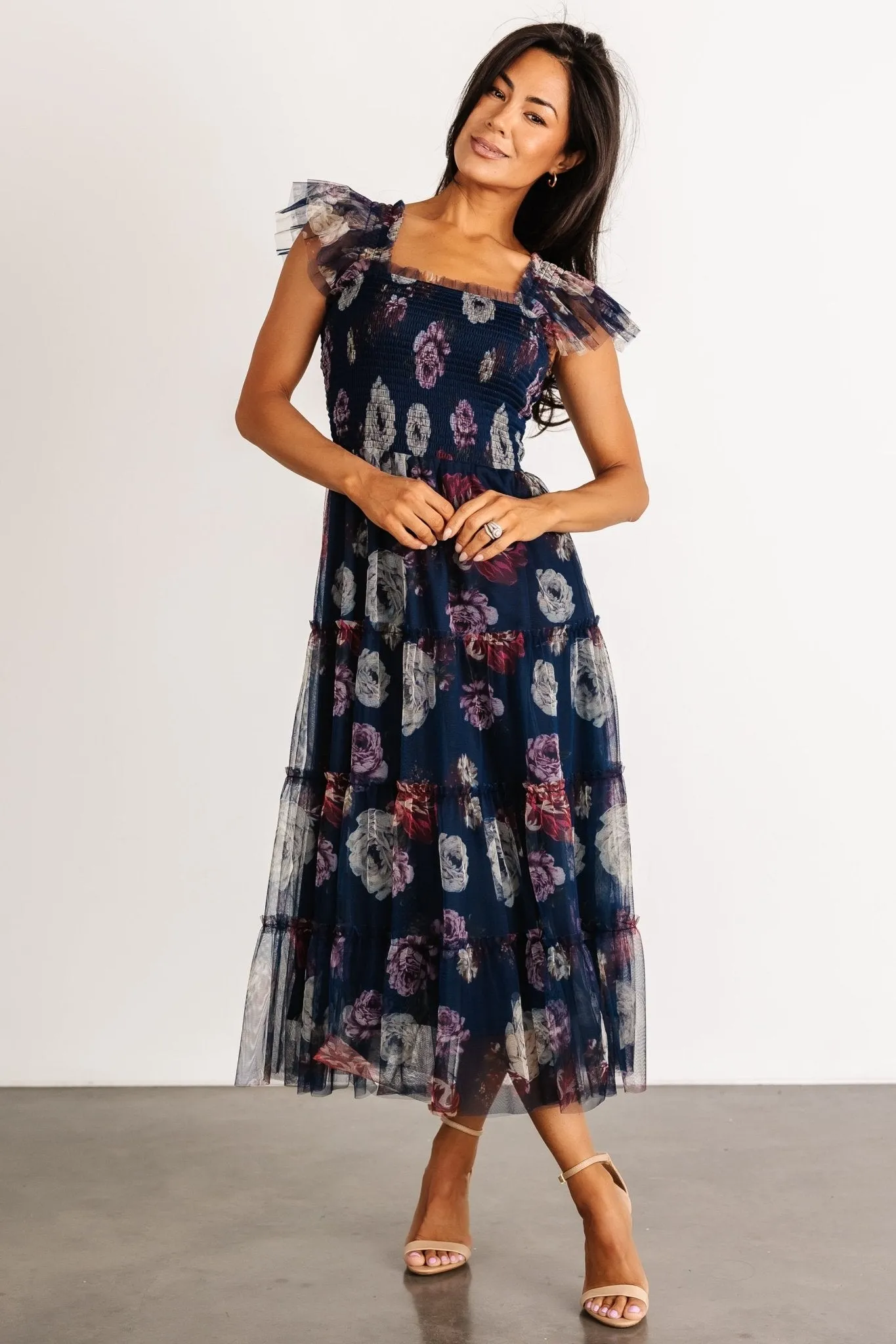 Clementine Tulle Midi Dress | Navy Floral