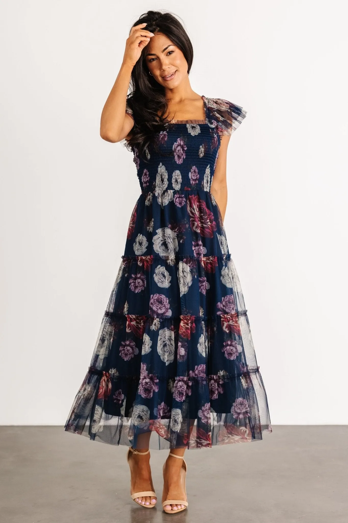 Clementine Tulle Midi Dress | Navy Floral