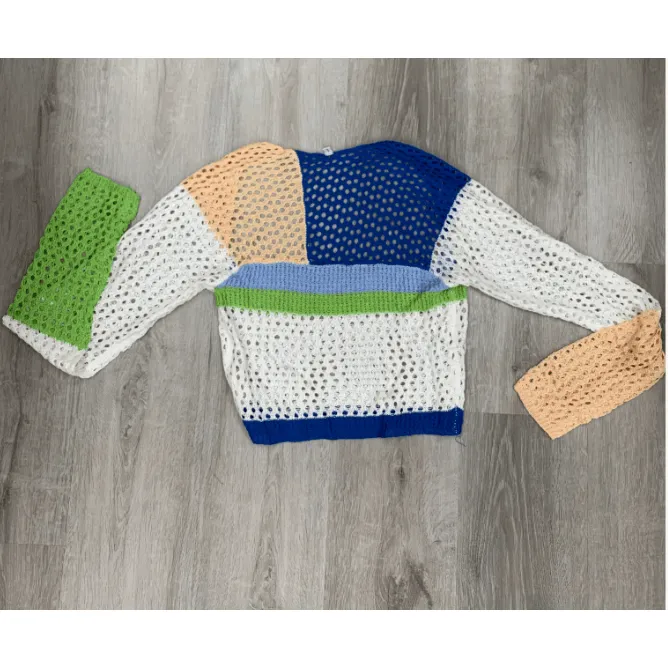 Crochet Knit Long Sleeve Crop Top
