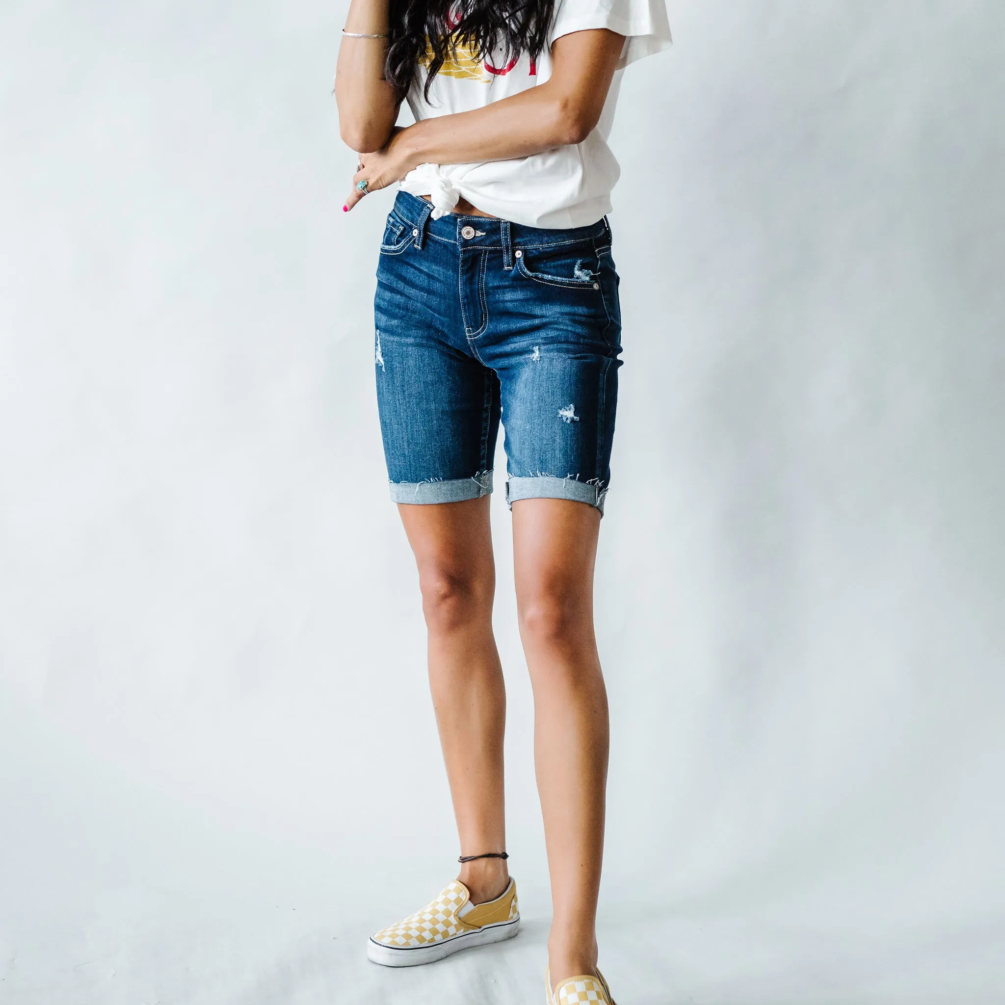 Del Mar Dark Wash Kancan Bermuda Shorts