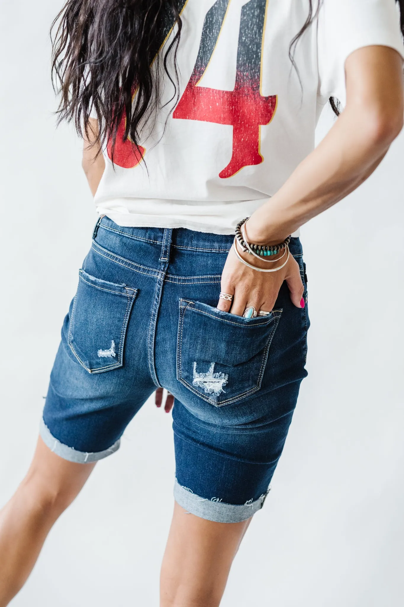 Del Mar Dark Wash Kancan Bermuda Shorts