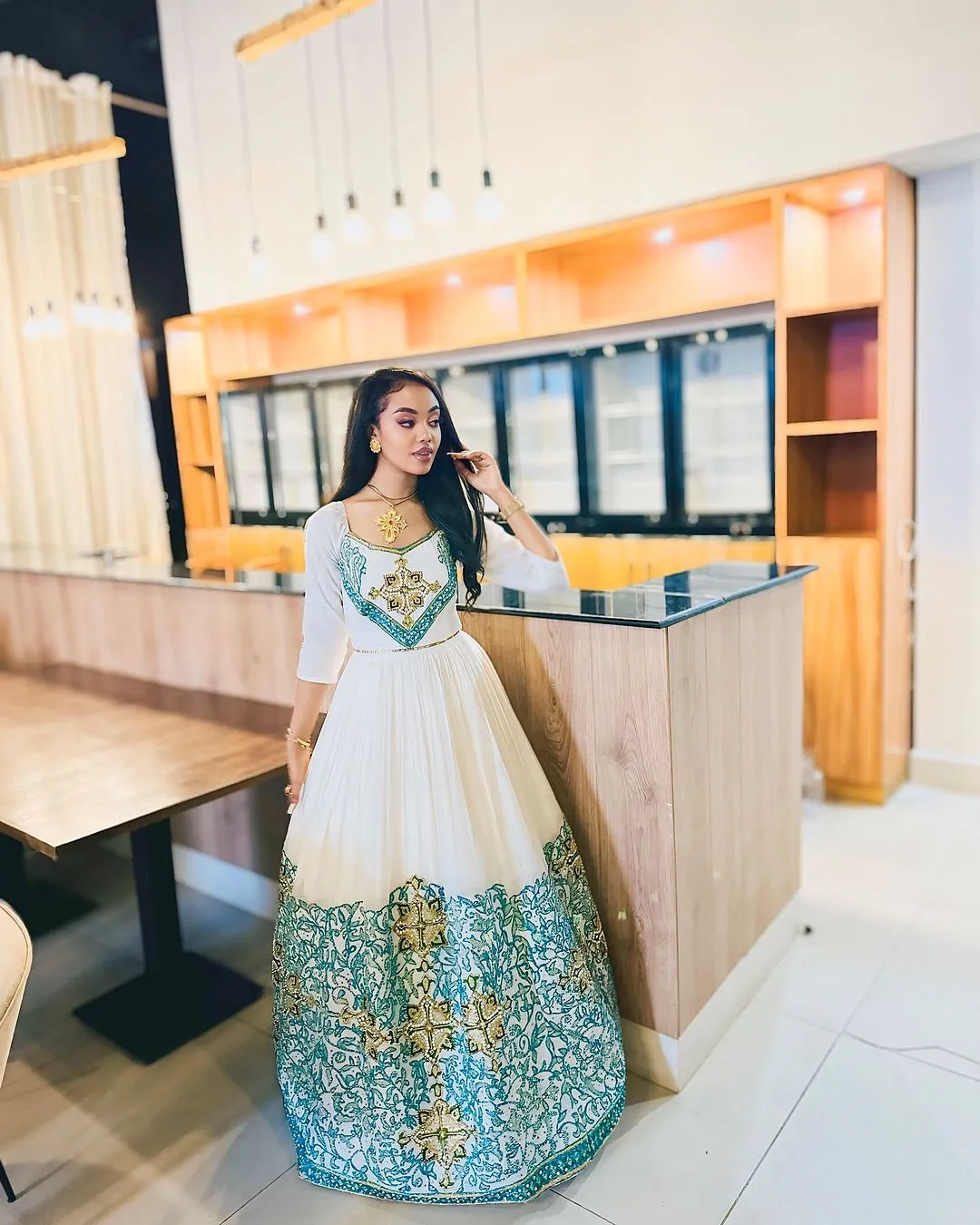 Delightful Blue Traditional Ethiopian Dress: Intricately Handcrafted Habesha Dress for Any Grand Holidays and Events Habesha Kemis