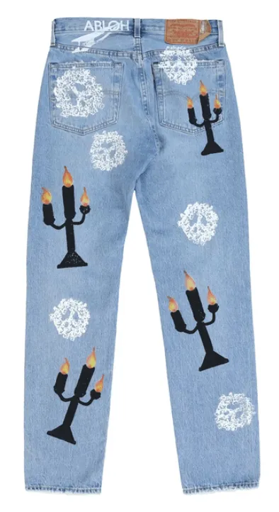 Denim Tears x Virgil Abloh "Message in a Tear" Printed Jeans Blue