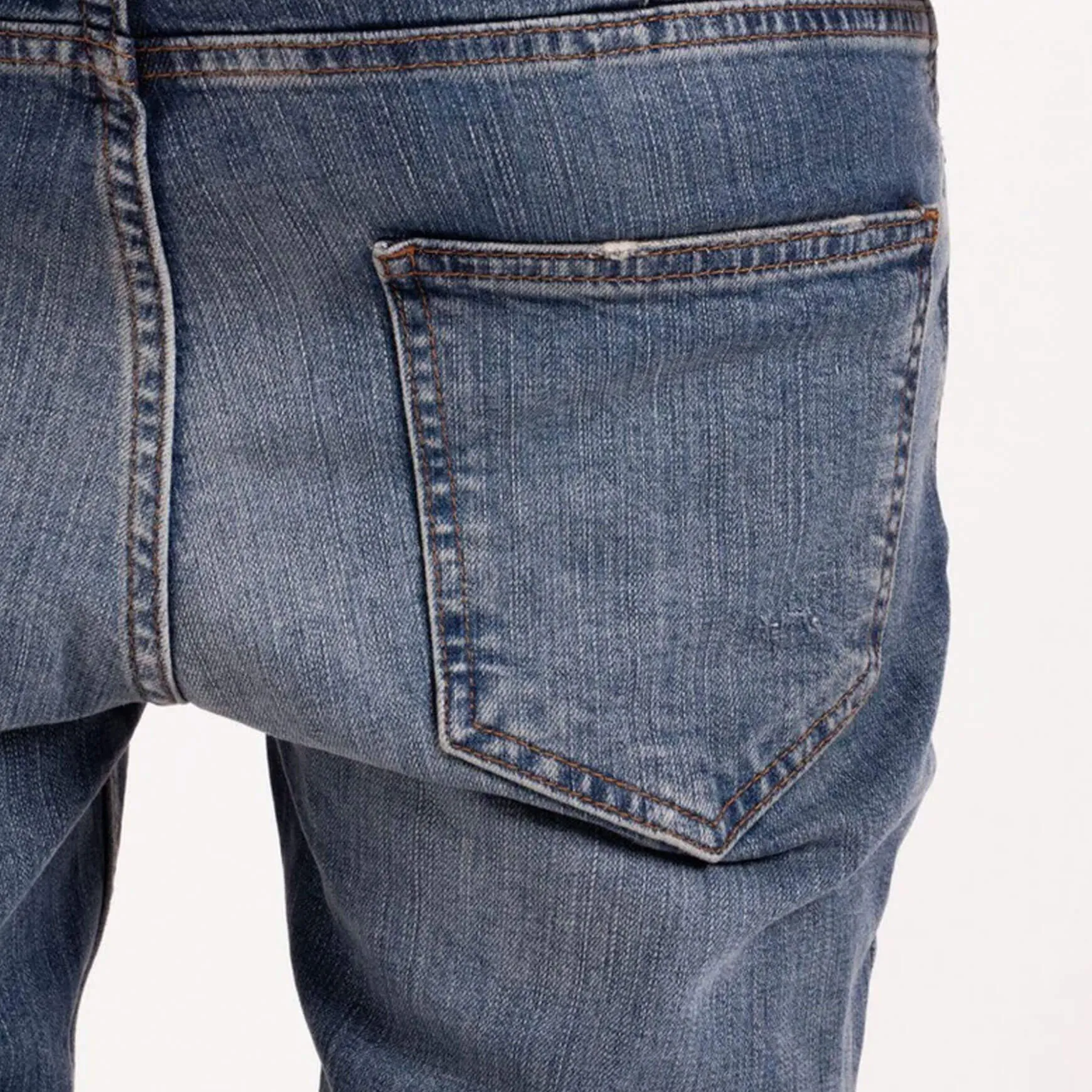 Destroyed Tapered Denim Contrast Mid Blue
