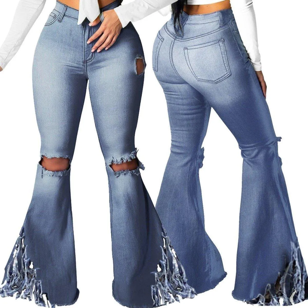 Distressed Shredded Wide Leg Denim