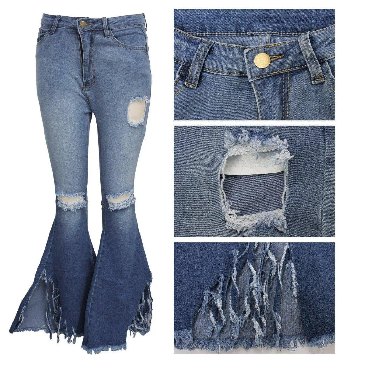 Distressed Shredded Wide Leg Denim