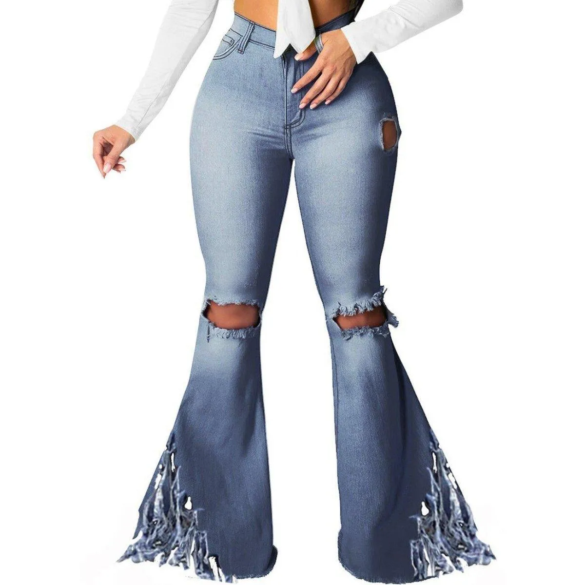 Distressed Shredded Wide Leg Denim