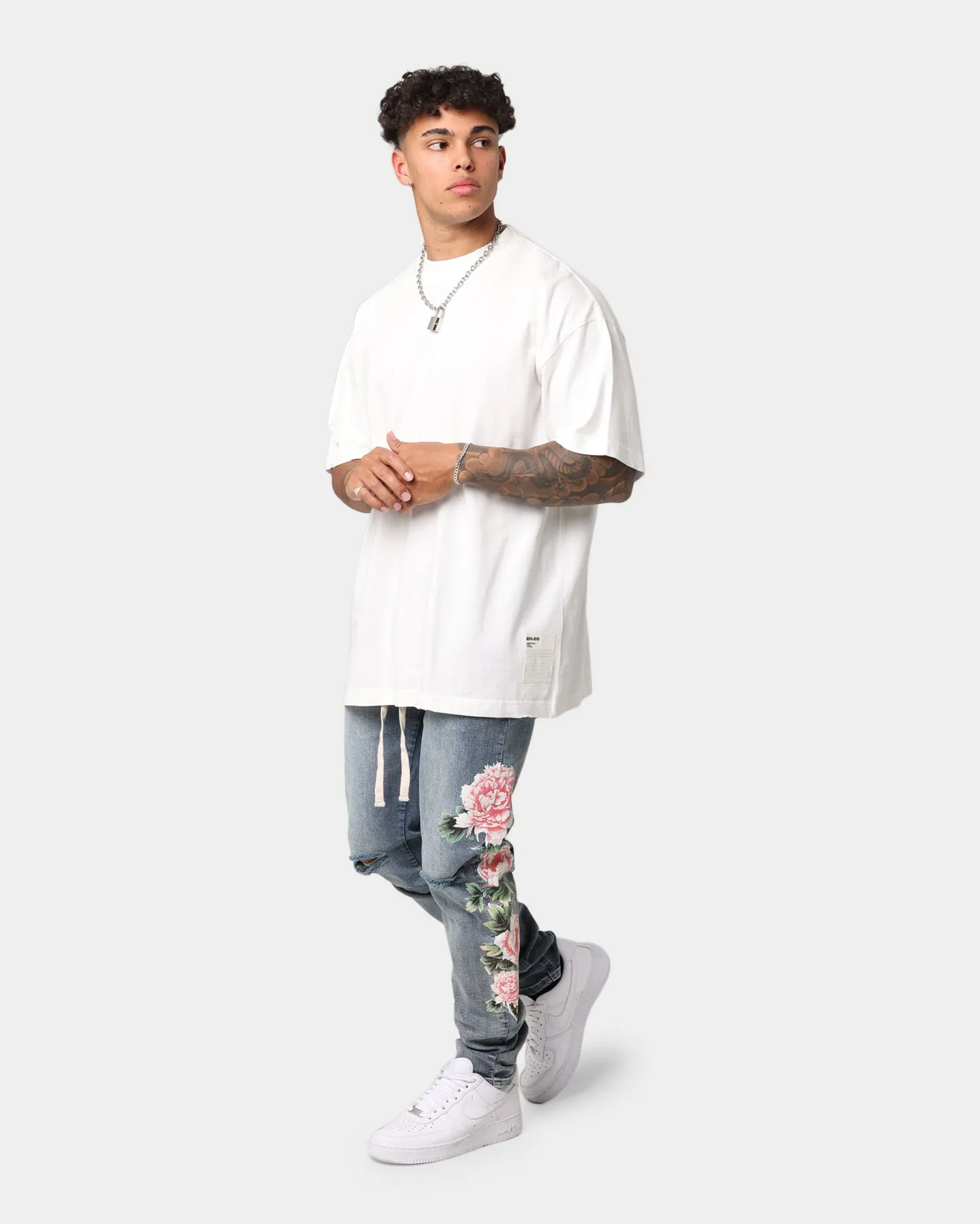 EN ES Floral X12 Denim Jeans Washed Blue