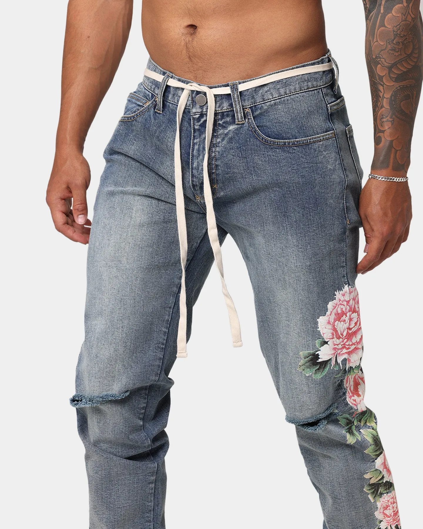 EN ES Floral X12 Denim Jeans Washed Blue