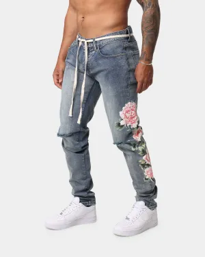 EN ES Floral X12 Denim Jeans Washed Blue