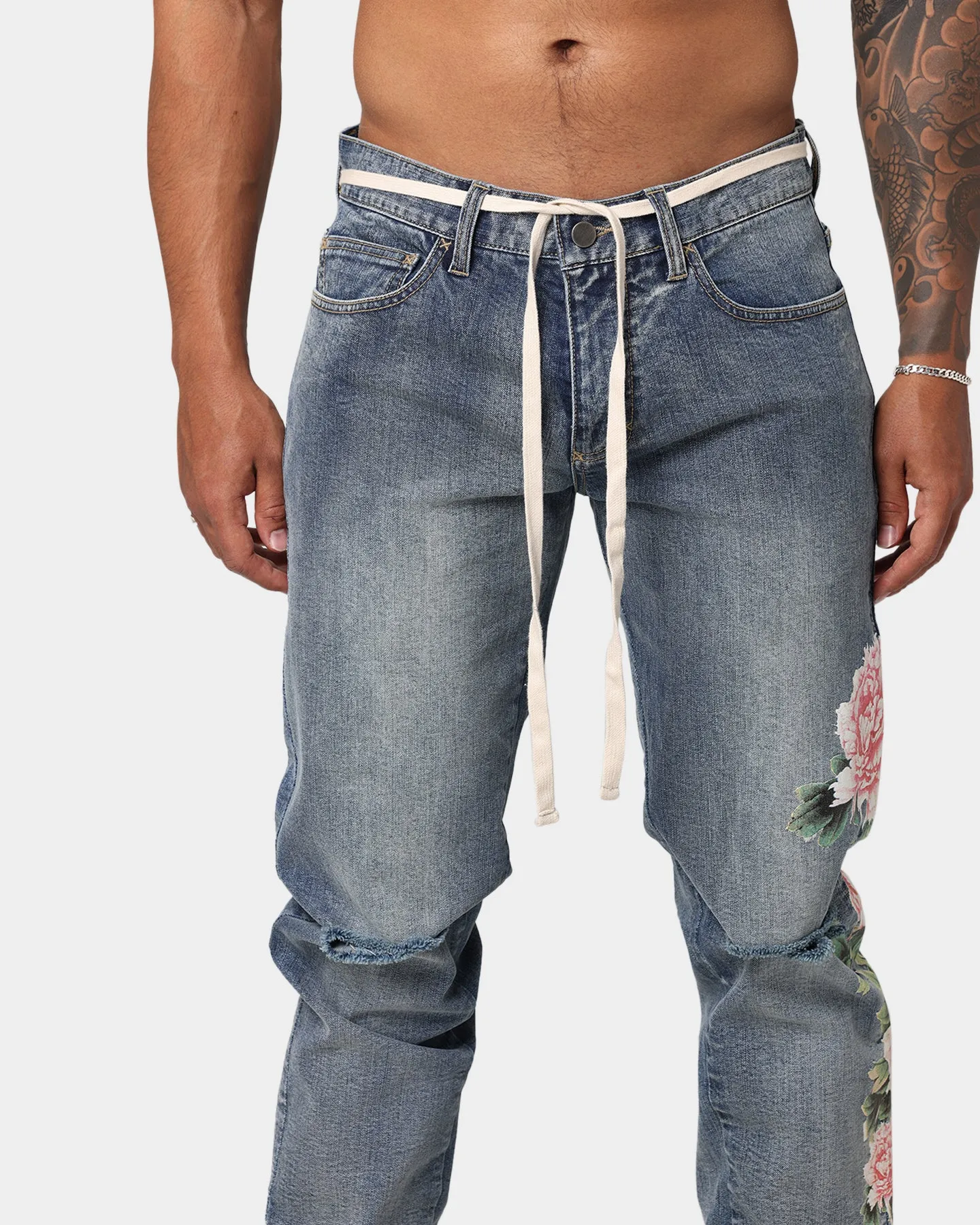 EN ES Floral X12 Denim Jeans Washed Blue