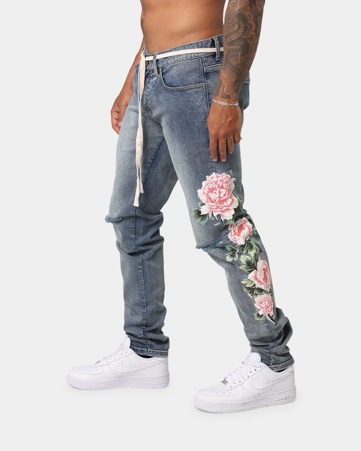EN ES Floral X12 Denim Jeans Washed Blue
