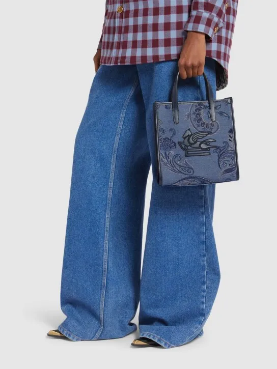 Etro   Small Love Trotter denim jacquard bag 
