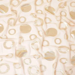 Flamingo pink synthetic chiffon fabric with gold metallic lurex in Abstract design-D8425