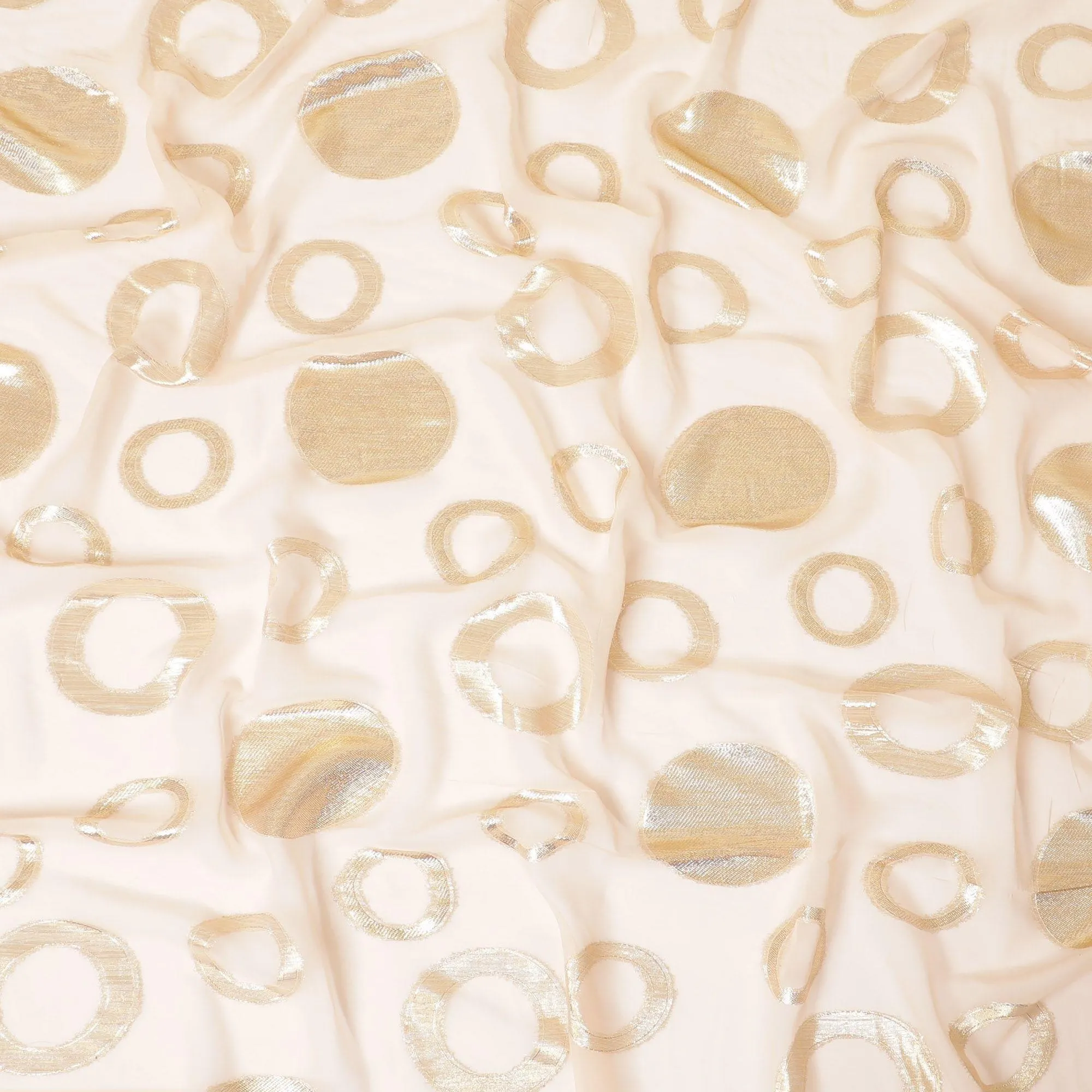 Flamingo pink synthetic chiffon fabric with gold metallic lurex in Abstract design-D8425
