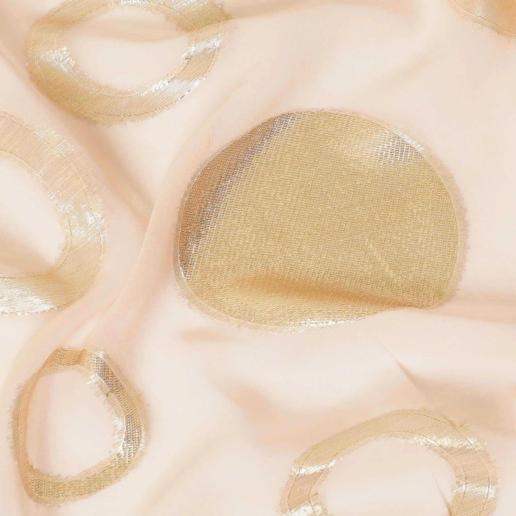 Flamingo pink synthetic chiffon fabric with gold metallic lurex in Abstract design-D8425
