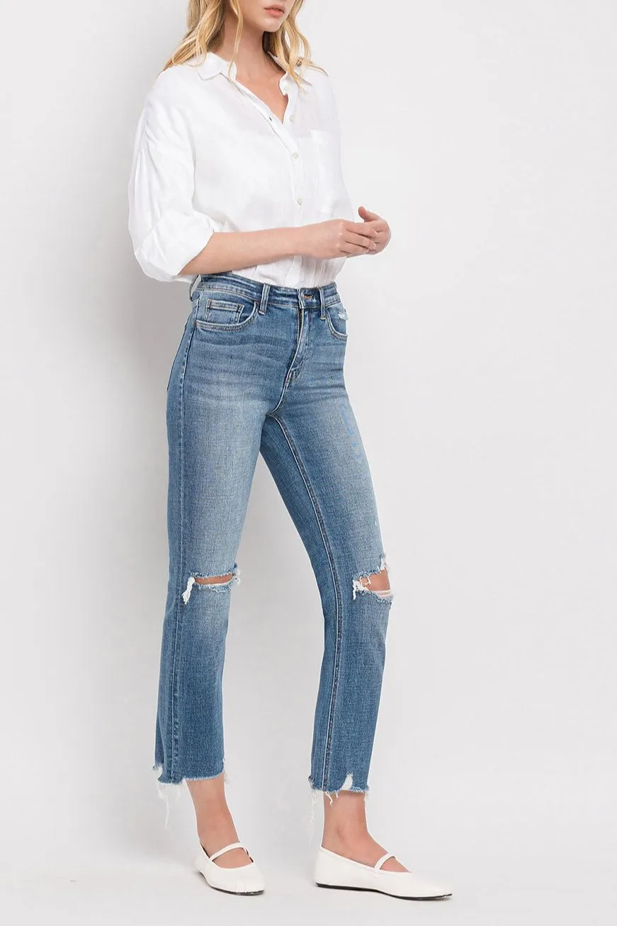 Flying Monkey - High Rise Distressed Hem Ankle Slim Straight Jeans - F5022