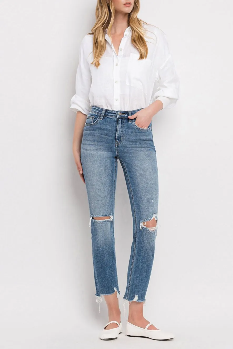 Flying Monkey - High Rise Distressed Hem Ankle Slim Straight Jeans - F5022