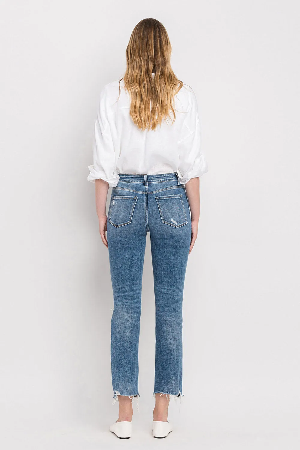 Flying Monkey - High Rise Distressed Hem Ankle Slim Straight Jeans - F5022