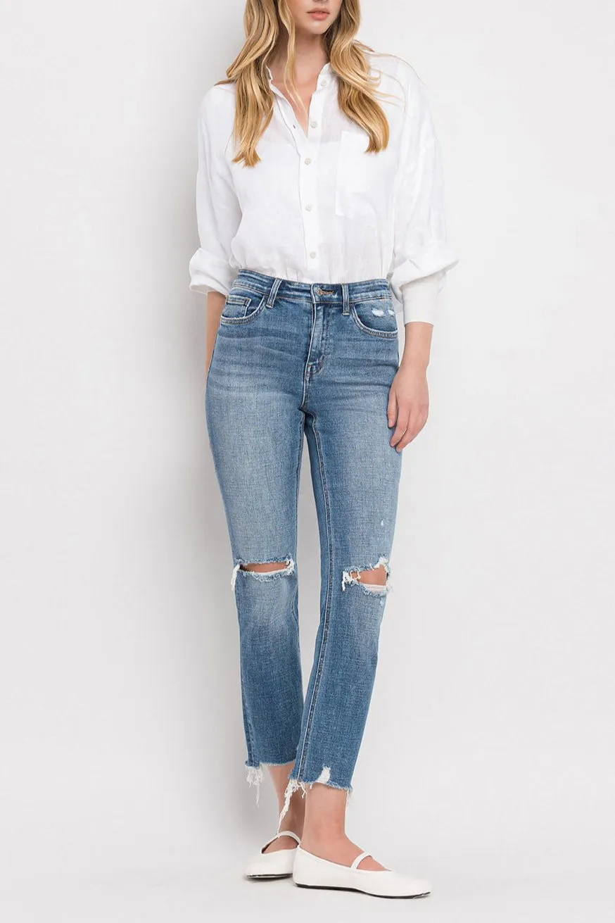 Flying Monkey - High Rise Distressed Hem Ankle Slim Straight Jeans - F5022