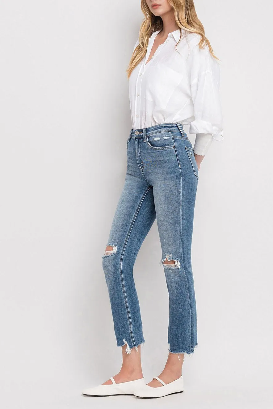Flying Monkey - High Rise Distressed Hem Ankle Slim Straight Jeans - F5022