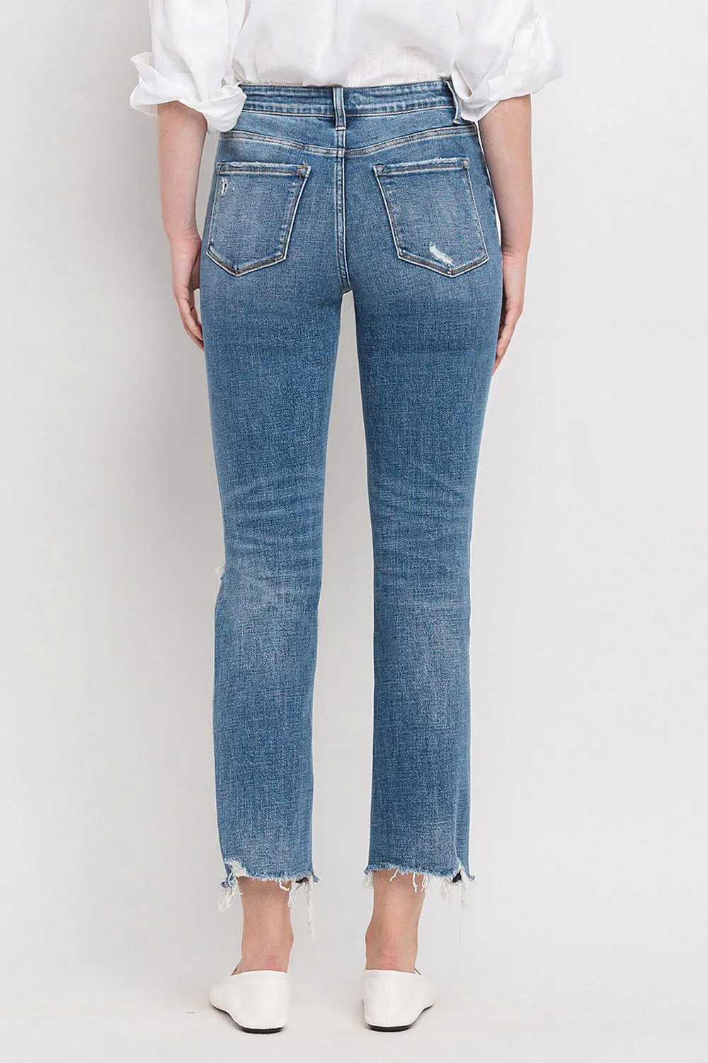 Flying Monkey - High Rise Distressed Hem Ankle Slim Straight Jeans - F5022