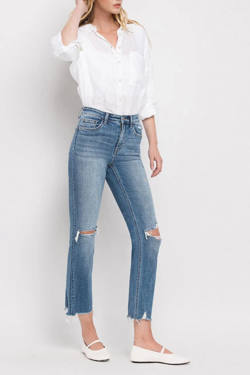 Flying Monkey - High Rise Distressed Hem Ankle Slim Straight Jeans - F5022