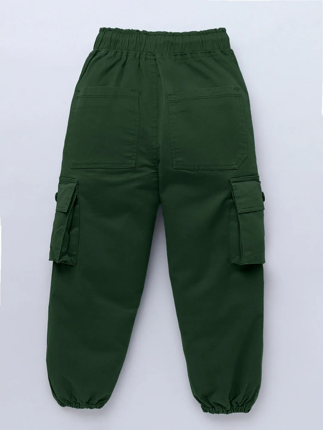 Girls Cotton Dark Green Cargo