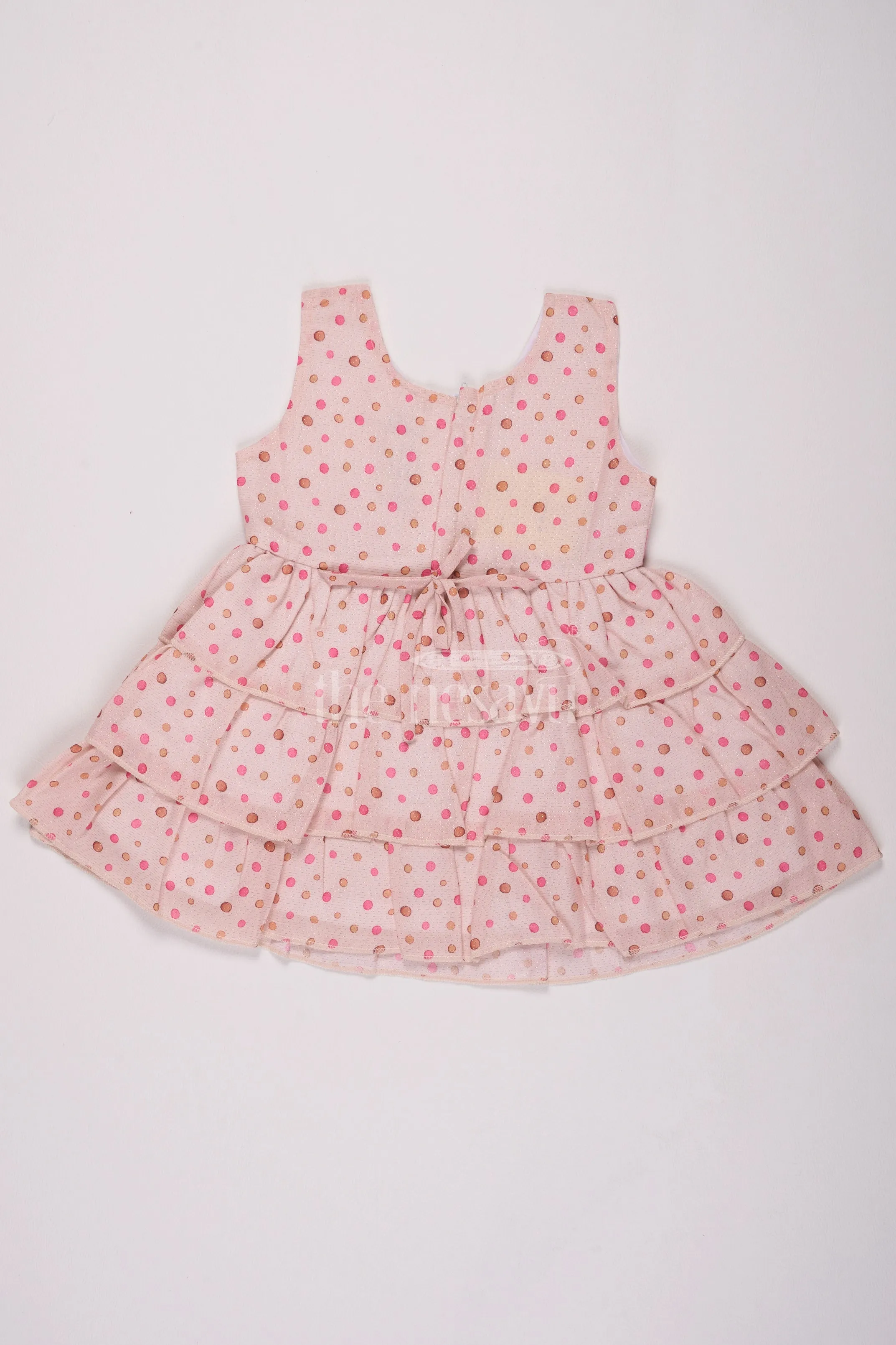 Girls Pink Brasso Dress with Polka Dot Print and Layered Skirt for Special Occasions